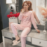 Đồ ngủ nhung san hô cho nữ mùa thu đông dài tay dài flannel mùa đông phiên bản Hàn Quốc của bộ đồ sinh viên tươi mát dễ thương phục vụ tại nhà pijama lụa