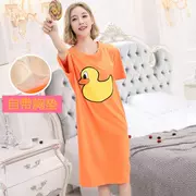 Bộ đồ ngủ nữ mùa hè ngắn tay mỏng với miếng đệm ngực phiên bản Hàn Quốc của đồ lót miễn phí váy dài một mảnh dịch vụ tại nhà - Đêm đầm