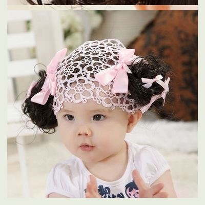 一岁半宝宝假发头饰周岁装饰头花发带可爱小辫子帽子幼儿新生女童