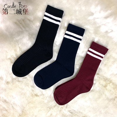 taobao agent [Second Castle] Navy calf socks two bars, two bars, two bars, calf socks, knitted cotton socks versatile socks