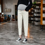 Quần bà bầu mới mặc quần dài mùa xuân và mùa thu chân quần jeans trắng chín quần rộng - Phụ nữ mang thai quần / quần bụng