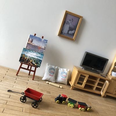 taobao agent [Baby House props] 12 points BJD baby use OB11 ornaments small train painting rack to pull the car bucket sprinkle kettle