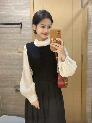 taobao agent Black autumn advanced dress, set, plus size, french style, high-quality style, fitted