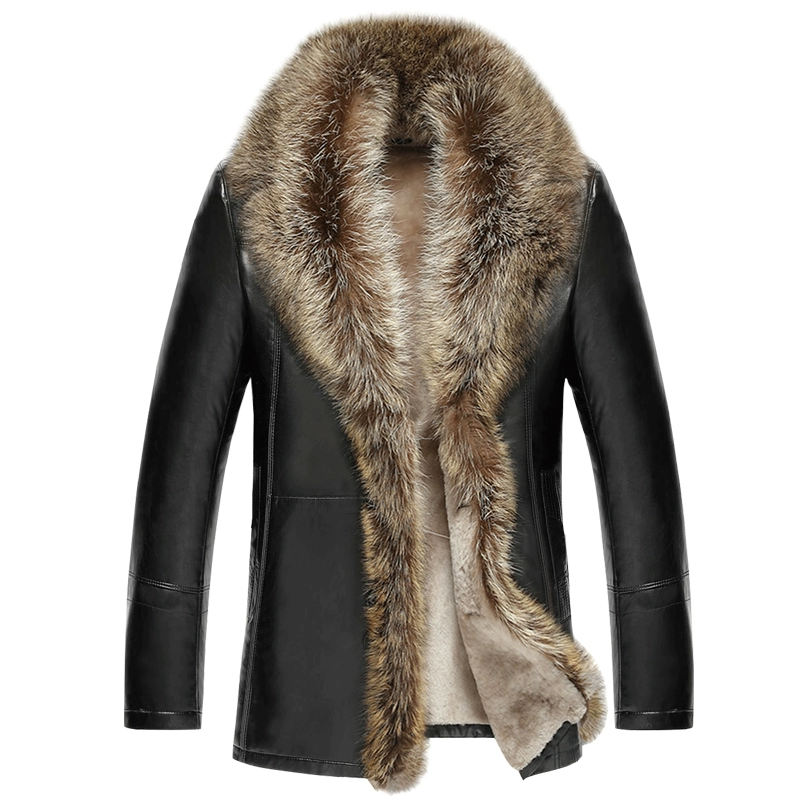 Áo khoác lông thú lớn bằng da lông thú nam tất cả trong một áo khoác da nam trong phần dài của kẹp tóc lông cỏ lót mùa đông dày - Quần áo lông thú