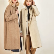 Crossmio2019 mùa thu và mùa đông mới khí chất mô hình xương cá hai mặt áo cashmere của phụ nữ áo khoác len dài - Áo len lót đôi