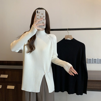 taobao agent Black knitted long-sleeve, demi-season sweater, top, plus size, increased thickness, high collar, fitted