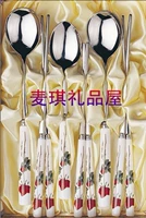 Керамическая импортная посуда, ложка из нержавеющей стали для еды, твердые палочки для еды, в корейском стиле