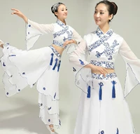 Màu xanh và trắng sứ guzheng trang phục nữ trưởng thành phong cách retro Trung Quốc phong cách quốc gia gió cổ điển biểu diễn múa thanh lịch bộ noel cho bé