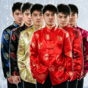 Trung quốc Tang phù hợp với nam giới mùa thu và mùa đông trung niên Tang phù hợp với dài tay nam áo sơ mi quốc gia trang phục trang phục yếm