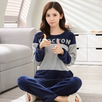 Mùa thu và mùa đông chất béo mm nữ flannel dày thêm mã lớn cộng với phân bón để tăng bộ đồ ngủ ấm áp 200 kg bộ 5XL pijama