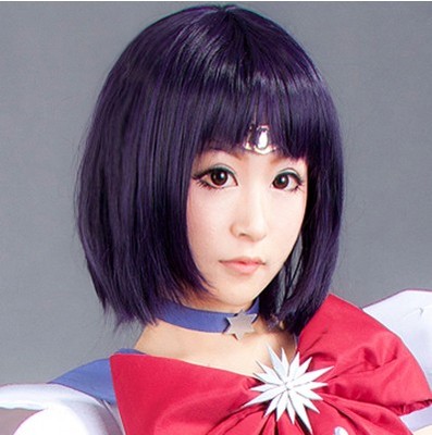 taobao agent Cosplay beauty warrior Sailor Saturn, Saturn Warrior Tu Mengfu Purple Black Wig