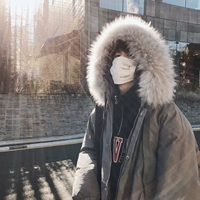 Cotton nam Hàn Quốc phiên bản của cổ áo lông thú lớn bông áo khoác vài mùa đông 2017 Harajuku bf gió phần dài bông quần áo sinh viên áo khoác thủy triều áo khoác lông cừu