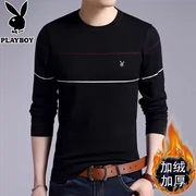 Playboy mùa đông nam thanh niên cổ tròn áo thun dài tay nam cộng với áo len dệt kim dày