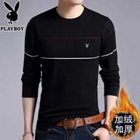 Playboy mùa đông nam thanh niên cổ tròn áo thun dài tay nam cộng với áo len dệt kim dày áo unisex form rộng