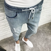Летние тонкие трендовые штаны, мужские светлые джинсы для отдыха, в корейском стиле