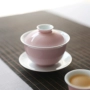 Bùn mùa xuân Handmade Hồng Cover Bát lớn Jingdezhen Trà Cup Bộ trà Kung Fu sứ trắng trà ba bát - Trà sứ ấm ủ trà