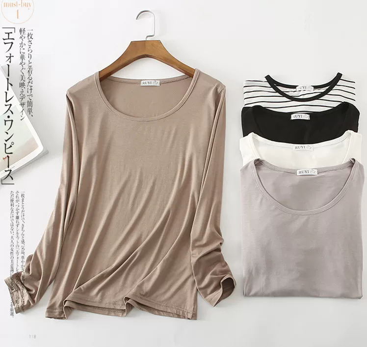 Spring thin long-sleeve, thermal underwear with a round collar, Korean style, oversize
