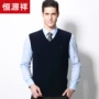 Hengyuanxiang trung niên của nam giới màu rắn len vest nam phần mỏng tinh khiết áo len V-Cổ đan vest nam quần áo áo khoác len hàn quốc