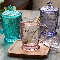 Vương miện châu Âu Vintage dập nổi với công suất lớn Mug Văn phòng cốc uống nước pha lê - Tách bình đun nước giữ nhiệt