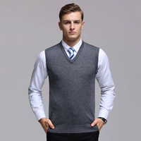 Mùa xuân và mùa thu mới trung niên của nam giới cashmere vest len ​​vest V-Cổ kích thước lớn trung niên vest áo len áo len len dệt kim