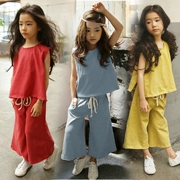 Mùa hè 2018 Quần áo trẻ em Hàn Quốc cho bé gái Áo phông không tay mùa hè + quần ống rộng phù hợp với thiết bị của bố mẹ và con ở mẹ lớn