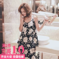 Nữ mùa hè tinh khiết bông của phụ nữ vụ nổ thoải mái giản dị sling dài quần chân rộng đồ ngủ set Nhật Bản thoải mái dịch vụ nhà bộ mặc nhà thu đông