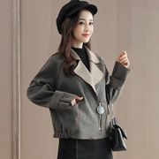 2018 mùa thu mới của Hàn Quốc phụ nữ ngắn crop coat phù hợp với cổ áo màu rắn đơn ngực mỏng của phụ nữ áo sơ mi