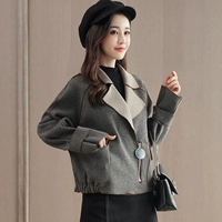 2018 mùa thu mới của Hàn Quốc phụ nữ ngắn crop coat phù hợp với cổ áo màu rắn đơn ngực mỏng của phụ nữ áo sơ mi áo khoác dạ nữ hàn quốc
