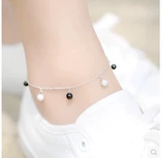 2016 hè mới s925 sterling bạc đen mã não vòng chân nữ Hàn Quốc thời trang màu đen mát mẻ cảm giác dị ứng chuỗi chân - Vòng chân