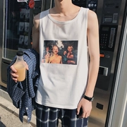 2018 mùa hè thanh niên nam giới và phụ nữ casual pattern in ấn không tay mồ hôi vest vòng cổ loose áo đáy áo sơ mi