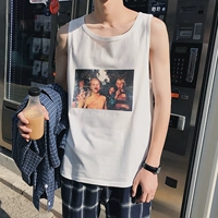 2018 mùa hè thanh niên nam giới và phụ nữ casual pattern in ấn không tay mồ hôi vest vòng cổ loose áo đáy áo sơ mi áo thể thao nam