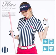 Mùa hè 2018 mới Hàn Quốc mua quần áo golf nữ KG sọc ngắn tay áo thấm mồ hôi và nhanh khô - Thể thao sau
