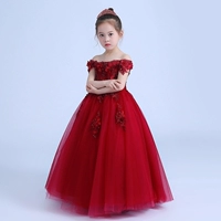 Công chúa váy cô gái fluffy sinh nhật cô gái từ vai váy con máy chủ hoa cô gái ăn mặc nữ màu đỏ set vest gile bé trai hàng cao cấp