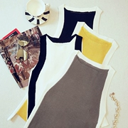 Gege về nhà mùa hè mới của phụ nữ mỏng không tay đan màu nhấn cổ treo áo sơ mi yếm hàng đầu E80 - Áo ba lỗ