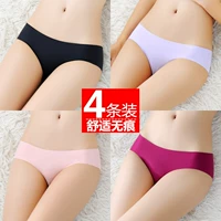 4 hộp quà tặng với mùa hè một mảnh không có dấu vết ice lụa sexy underwear breathable mát thoải mái thấp eo ladies briefs quần lót cotton