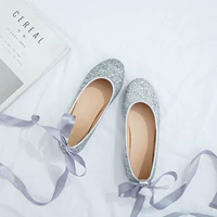 2018 sản phẩm mới shining vòng đầu dây đeo mắt cá chân bow giày ballet sequins nông miệng giày đơn thấp để giúp giày phẳng giày dior chính hãng