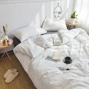 Không in đơn giản giặt bông bốn mảnh cotton rắn màu kẻ sọc bộ đồ giường giường Bắc Âu - Bộ đồ giường bốn mảnh