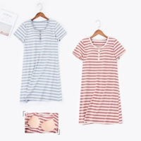 Mùa hè với ngực pad nửa tay áo nightdress nữ bông sọc đồ ngủ ngắn tay áo váy miễn phí áo ngực cup một nhà dịch vụ đầm thiết kế đẹp