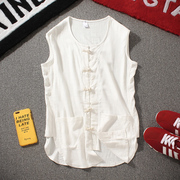 Mùa hè Trung Quốc phong cách cổ điển linen vest thủy triều nam cotton linen kích thước lớn không tay thoáng khí lỏng khóa T-Shirt