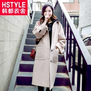 Quần áo Handu 2018 Áo khoác nữ mùa đông mới của Hàn Quốc áo khoác len dài lỏng lẻo LF7418 - Áo Hàn Quốc