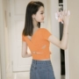 2018 mùa hè mới V-Cổ ngắn ngắn tay eo-đan áo len Mỏng Hàn Quốc mùa hè màu rắn mỏng T-Shirt áo len croptop