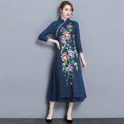 Phong cách Trung Quốc thêu gió cải cách mùa xuân sườn xám mới đầm ren váy dài quần áo phụ nữ - váy đầm