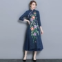 Phong cách Trung Quốc thêu gió cải cách mùa xuân sườn xám mới đầm ren váy dài quần áo phụ nữ - váy đầm áo cưới