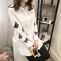 Áo mới 2018 XL nữ phiên bản Hàn Quốc của áo dài tay rộng mốt dài tay chất béo MM thời trang giản dị áo sơ mi hàng hiệu