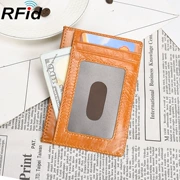 Chống trộm RFID da retro của nam giới lái xe gói thẻ ví tiền xu nhỏ siêu mỏng bộ thẻ tín dụng của phụ nữ