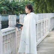 Hanfu áo choàng áo len nữ Trung Quốc phong cách mùa thu và mùa đông thêu áo trùm đầu áo dài dày cổ