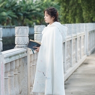 Hanfu áo choàng áo len nữ Trung Quốc phong cách mùa thu và mùa đông thêu áo trùm đầu áo dài dày cổ áo khoác len mỏng
