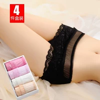 4 món quà đóng hộp ren sexy phương thức quần lót nữ trung eo bông ladies briefs liền mạch thoải mái thoáng khí quần lót dây