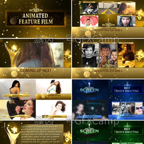 AE模板-金色辉煌粒子大气奢华颁奖典礼晚会年会开场信息转场谢幕-天天素材网