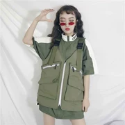 Thời trang phù hợp với phụ nữ 2018 mới của Hàn Quốc phiên bản của mùa hè ăn mặc lỏng áo sơ mi ngắn tay áo + vest hai mảnh phù hợp với